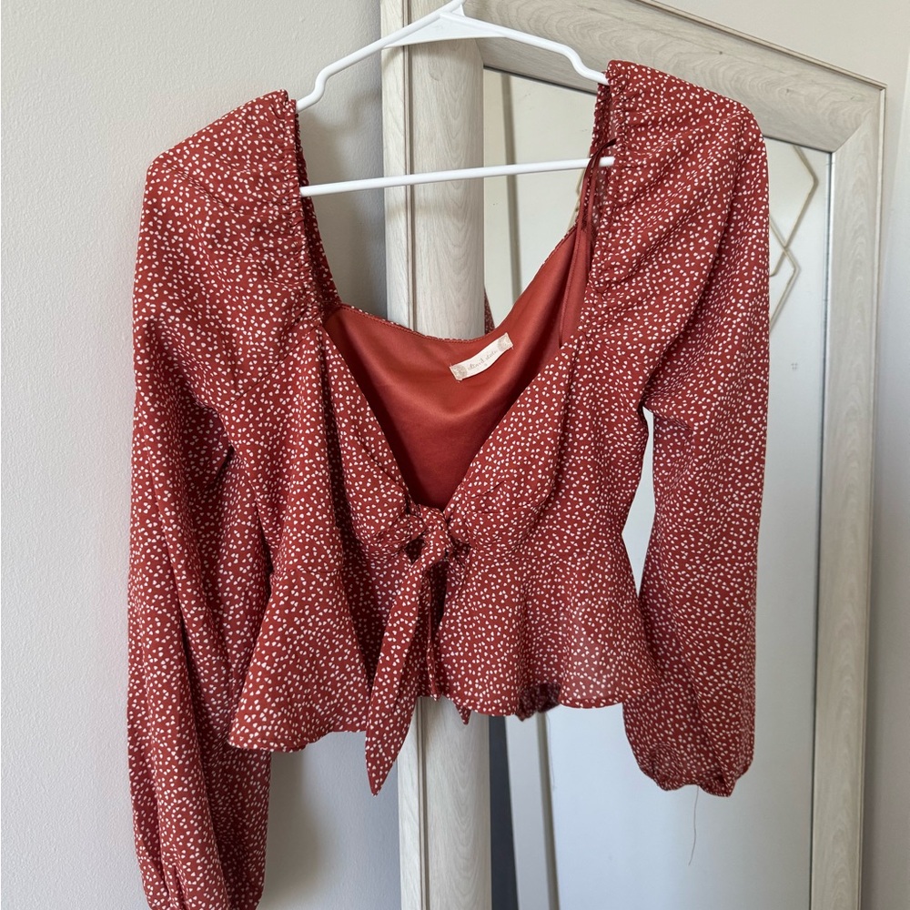 Altar'd State Red Tie Front Peplum Blouse
